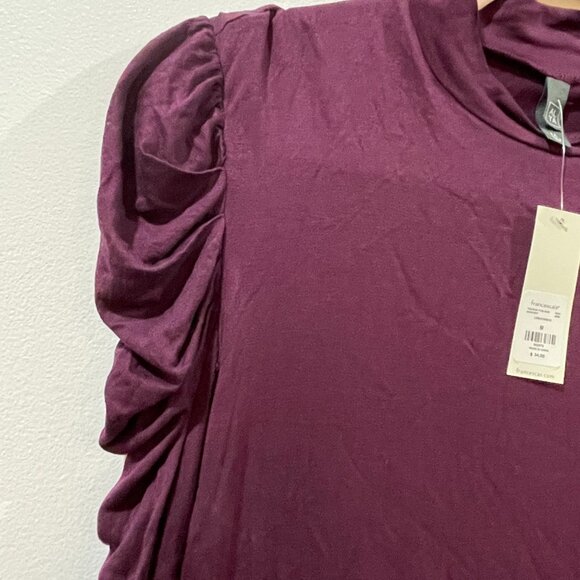 NWT $34 ALYA Francesca's Floral Print Bell Sleeve Burgundy Blouse Size Medium - Picture 2 of 5